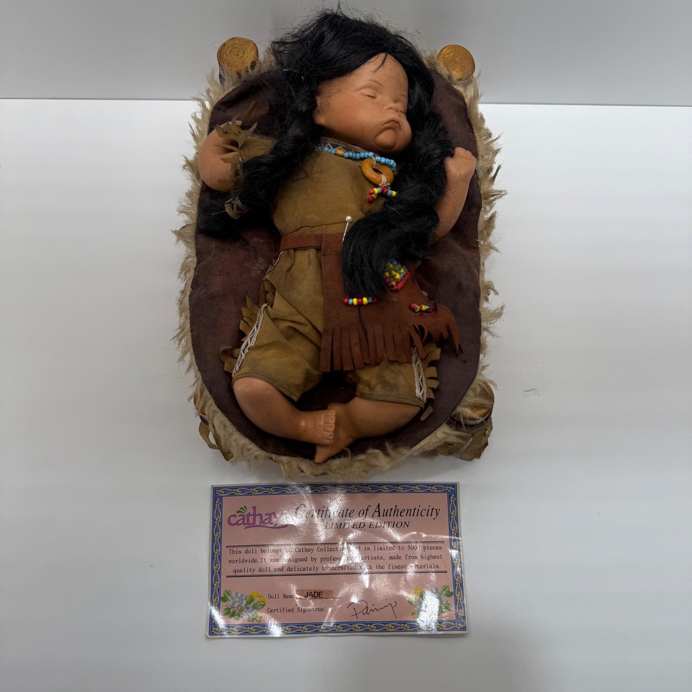 Cathay Collection Jade Porcelain Doll Native American Sleeping Baby 1/2000 COA